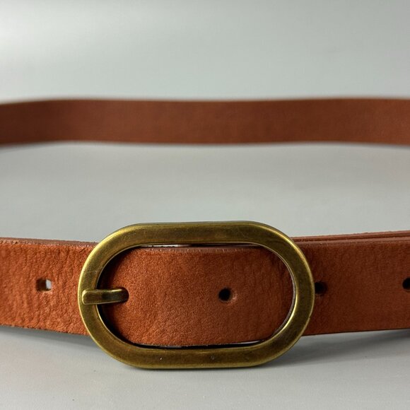 Eddie Bauer Cognac Tan Leather Brass Buckle Women's Belt, Size L - Picture 2 of 12